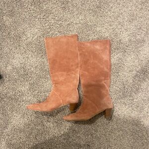 Silent D Slouchy Kitten Heel Boots - Rose Suede